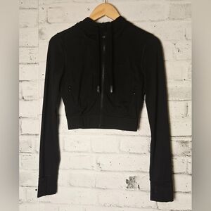 QueenieKe Black Cropped Zip Hoodie Jacket Size S | Women’s Athletic Activewear